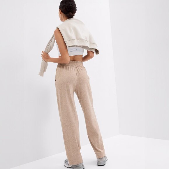 Gap Fit Pants Women SzL Heathered Tan Brush Tech Jersey Straight Leg Normcore - Picture 2 of 8